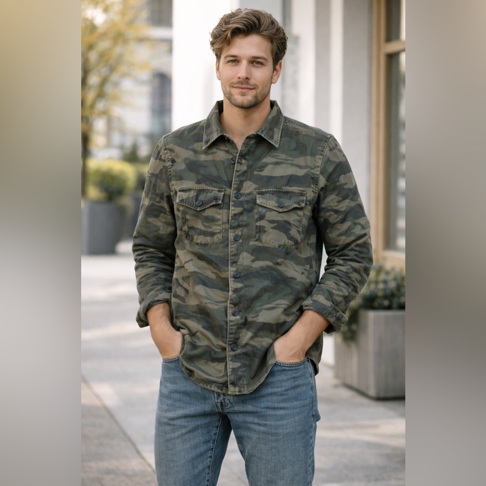Abercrombie & Fitch Camouflage Button Down Shirt Jacket Men's Army Green Sz S